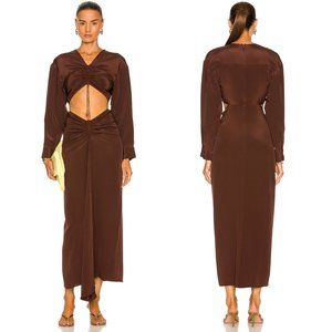 Christopher Esber Ruched Disconnect Shirt Dress in Chocolate Brown US 6 / AUS 10